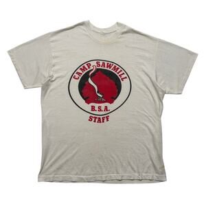 VTG 70's BSA Camp Sawmill Staff Graphic Short Sleeve T-Shirt White M